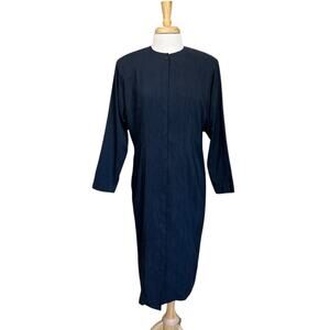 FOUR SEASONS Vintage Hong Kong 100% Silk Dress Midi Button Down Navy Blue 14